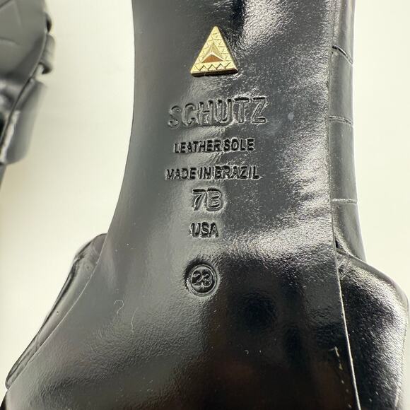 Schutz Keefa Black Croc Embossed Heeled Sandals Strappy Slip On Mules Womens 7 - Picture 12 of 14